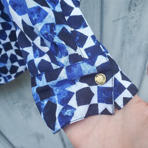 MICHAEL Michael Kors Blue White Abstract Print Full Zip Light Jacket Collared S - Picture 8 of 13